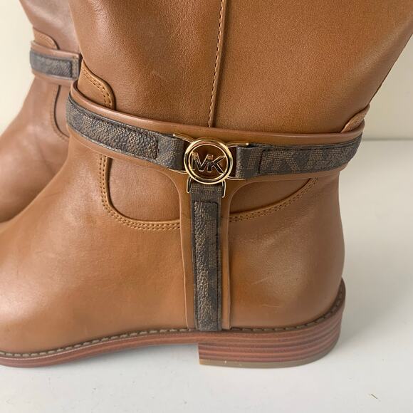 NEW Michael Kors Size7.5M Mindy Tan Leather Signature Logo Trim Riding Boots - Picture 10 of 16